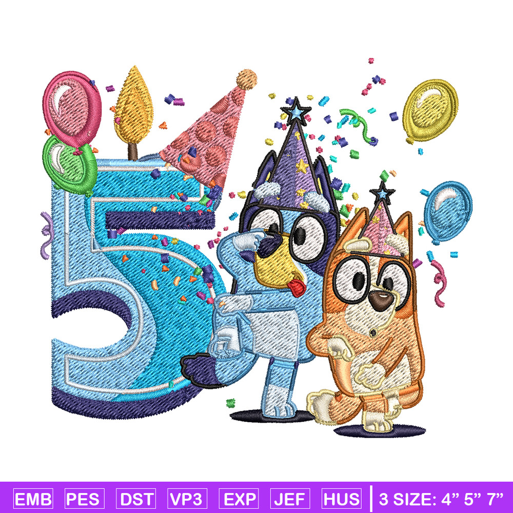 Bluey bingo 5th birthday Embroidery, Bluey birthday Embroidery, Embroidery File, cartoon design, Instant download..jpg