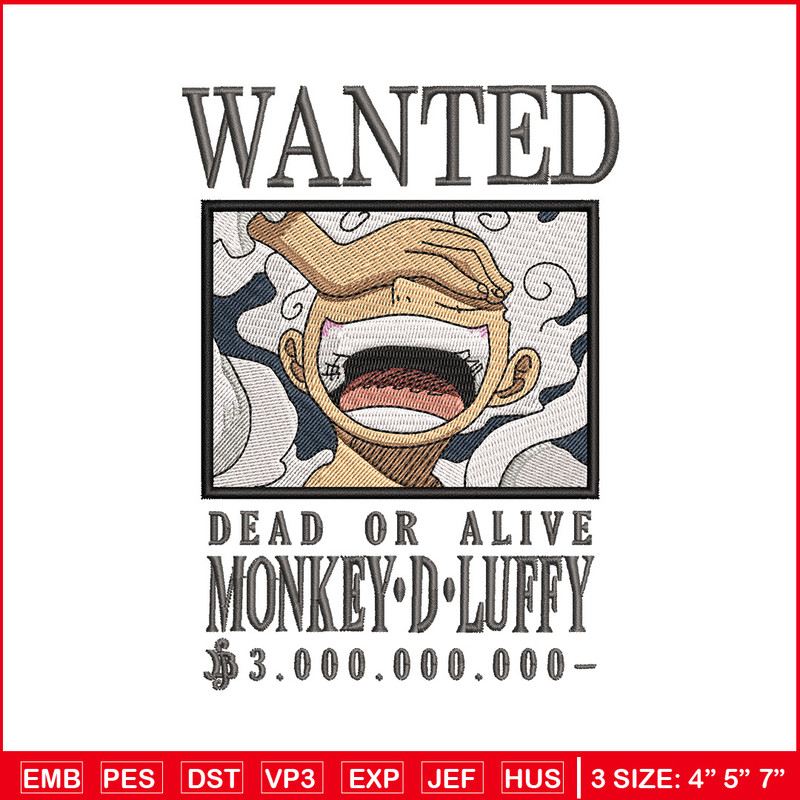 Bounty joyboy embroidery design, One piece embroidery, Anime design, Embroidery shirt, Embroidery file,Digital download. 2.jpg