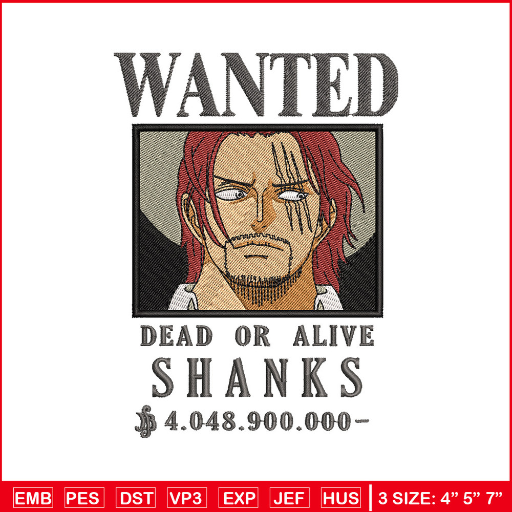 Bounty shanks embroidery design, One piece embroidery, Anime design, Embroidery shirt, Embroidery file,Digital download..jpg