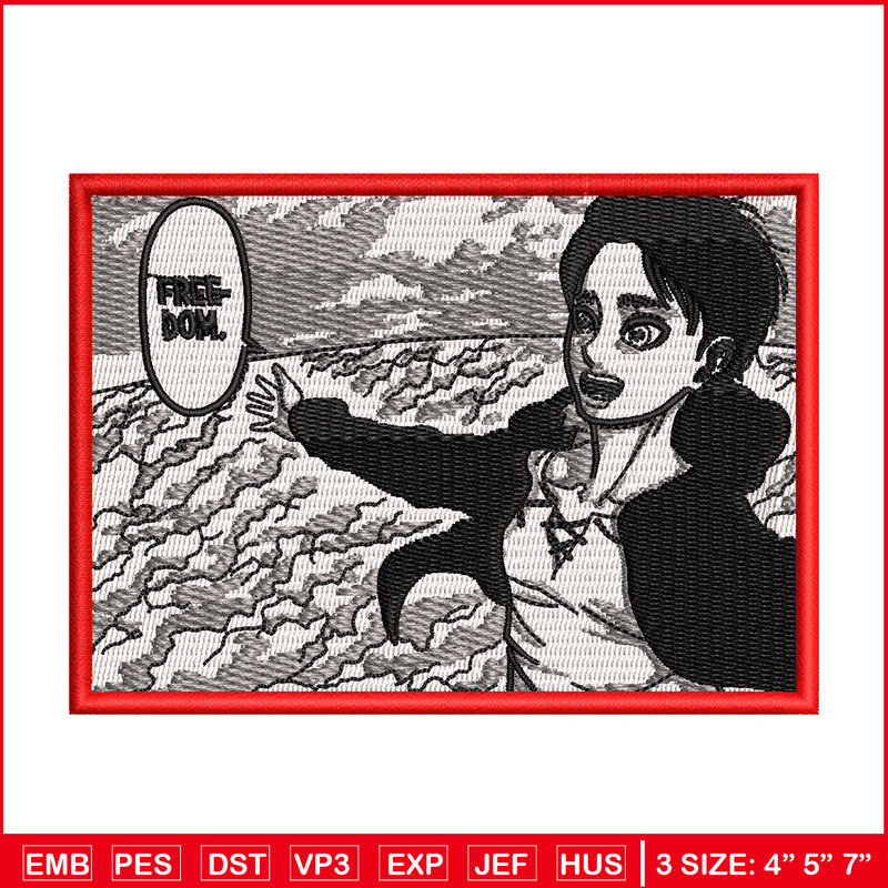 Eren freedom embroidery design, Aot embroidery, Anime design, Embroidery shirt, Embroidery file, Digital download 1.jpg