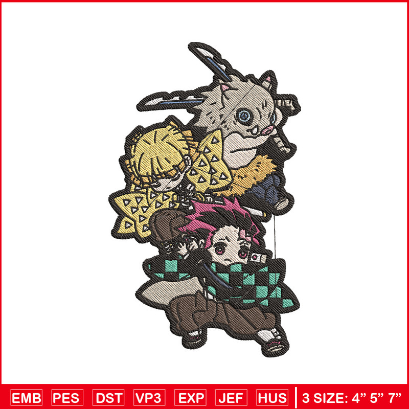 Friends chibi embroidery design, Tanjiro embroidery, Anime design, Embroidery shirt, Embroidery file, Digital download 1.jpg