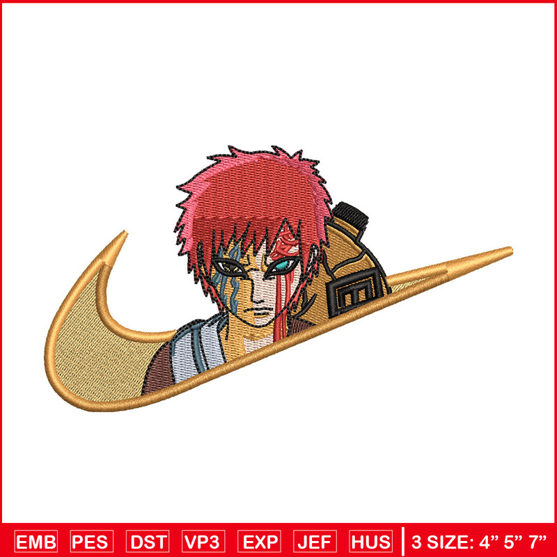 Gaara nike embroidery design, Naruto embroidery, Nike design, Embroidery shirt, Embroidery file, Digital download.jpg