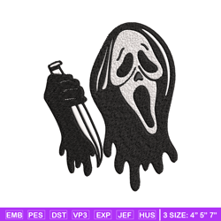 ghost face knife embroidery design, horror embroidery, embroidery file, logo design, logo shirt