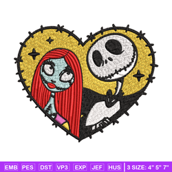 jack and sally in heart embroidery design, horror embroidery, horror design, embroidery file