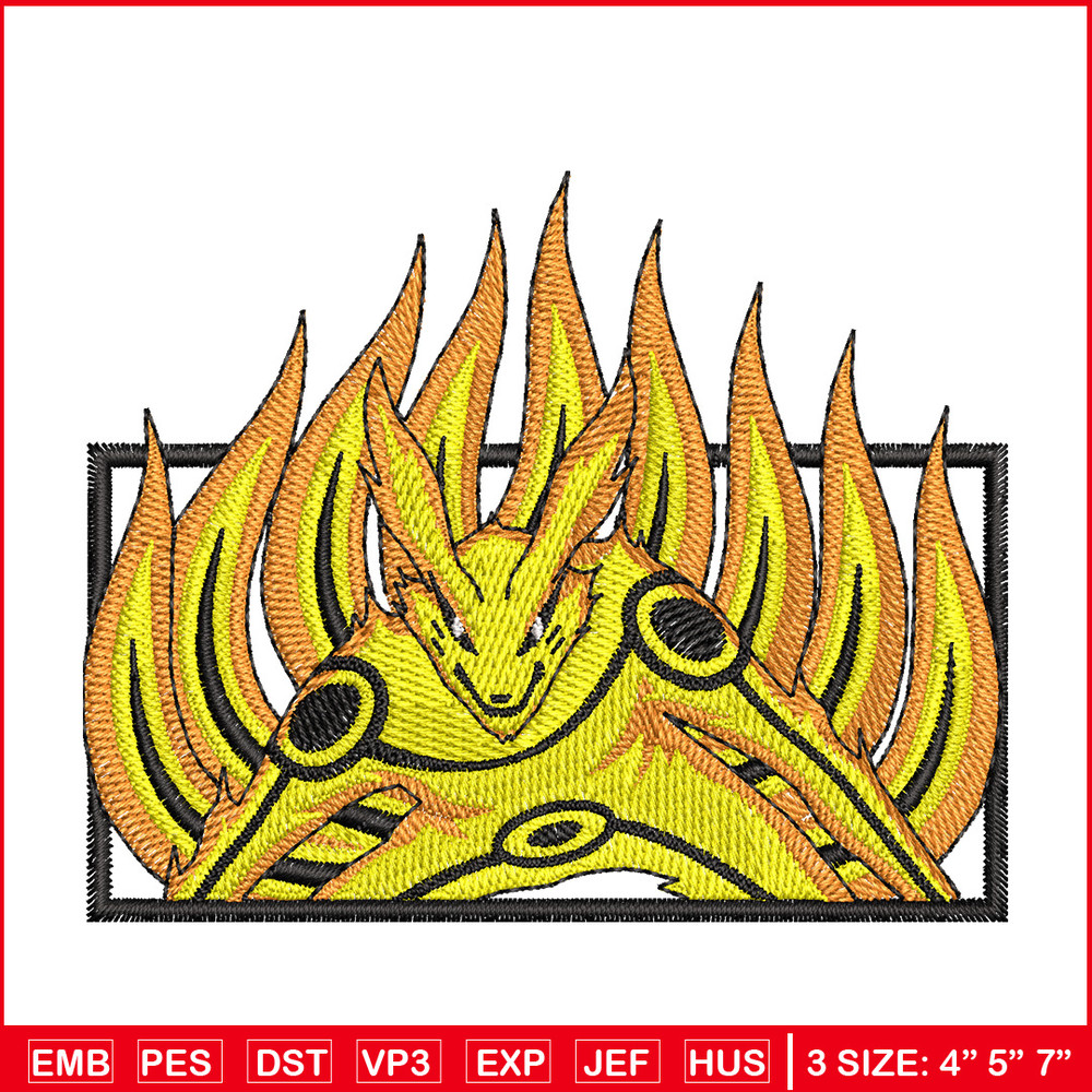 Kurama frame embroidery design, Naruto embroidery, Embroidery shirt, Embroidery file, Anime design, Digital download 1.jpg