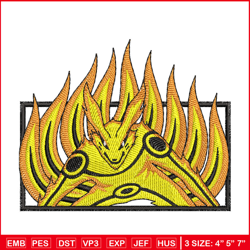 Kurama frame embroidery design, Naruto embroidery, Embroidery shirt, Embroidery file, Anime design, Digital download 1.jpg