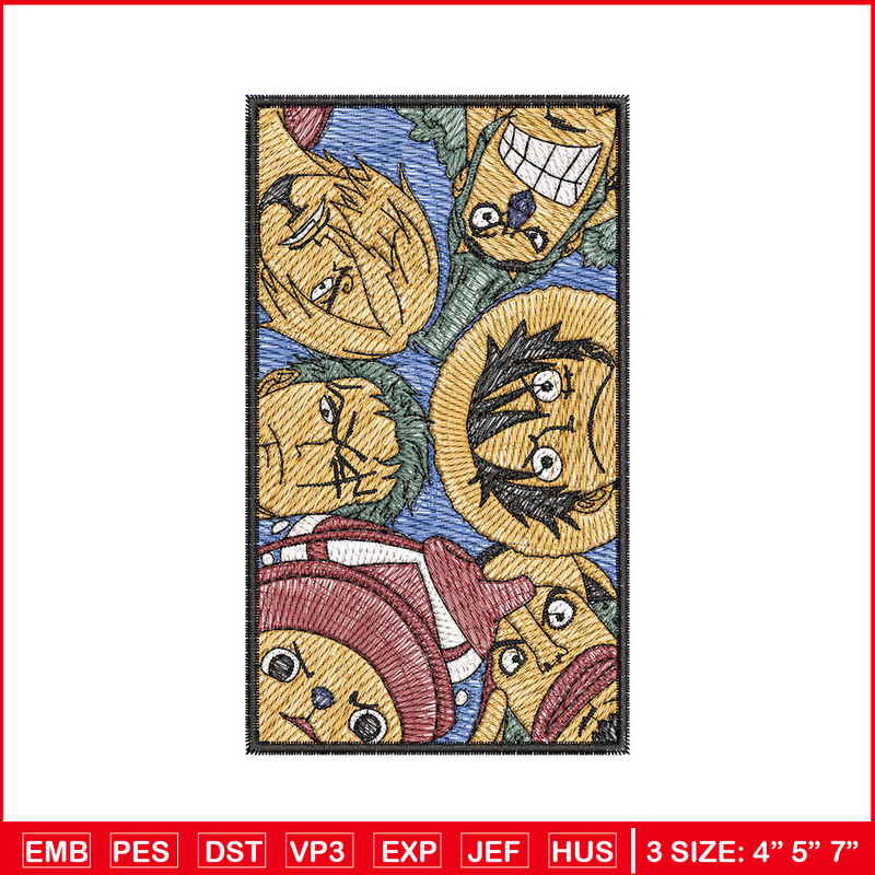 Luffy team embroidery design, One piece embroidery, Embroidery shirt, Embroidery file, Anime design, Digital download 1.jpg