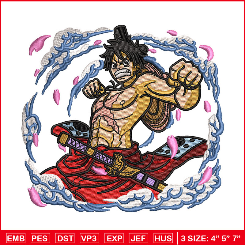 Luffy wano embroidery design, One piece embroidery, Anime design, Embroidery shirt, Embroidery file, Digital download.jpg