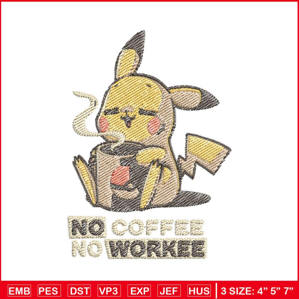 Pika coffee embroidery design, Pokemon embroidery, Anime design, Embroidery file, Digital download, Embroidery shirt 1.jpg