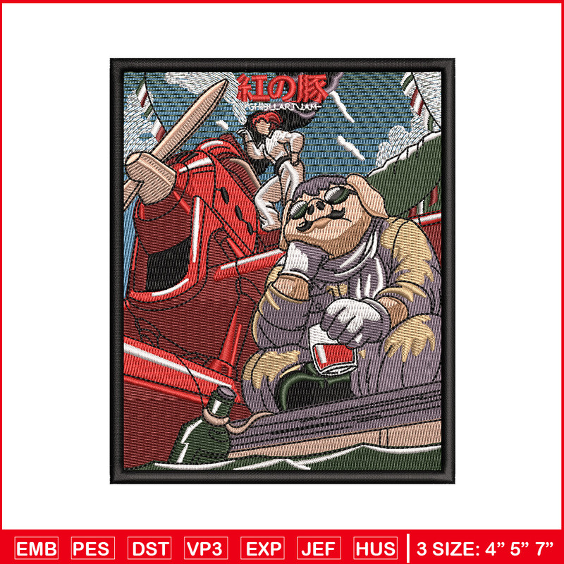 Porco Rosso embroidery design, Ghibli embroidery, Anime design, Embroidery shirt, Embroidery file, Digital download.jpg