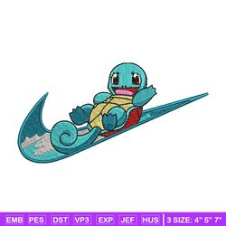 squirtle nike embroidery design, pokemon embroidery, embroidery file, anime design, anime shirt