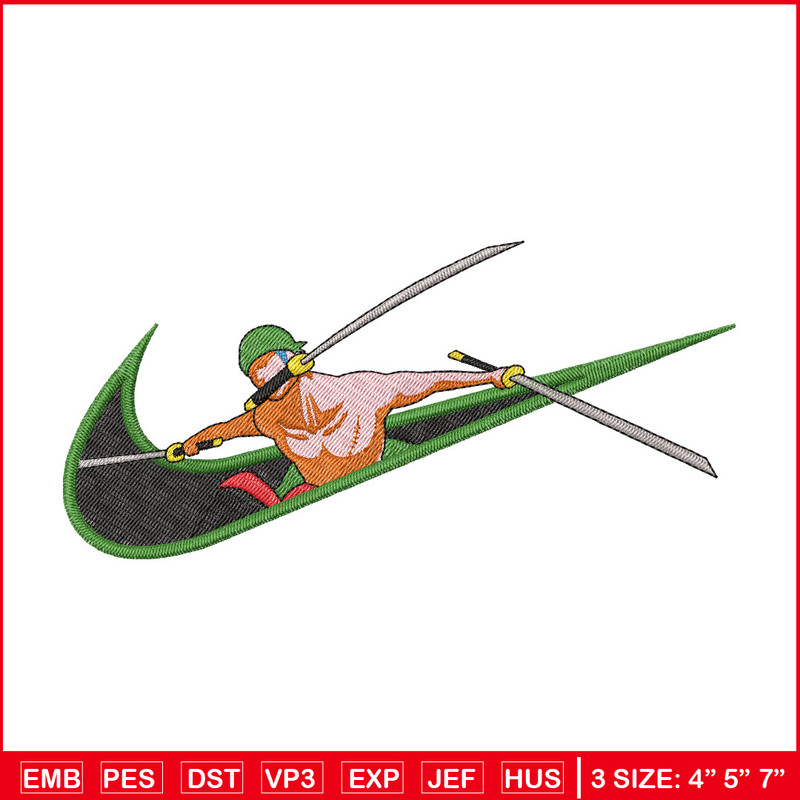 Zoro x nike embroidery design, One piece embroidery,Nike design, Embroidery shirt, Embroidery file, Digital download.jpg