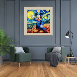 Mickey Mouse Van Gogh Original Wall Art, Joker Comics DC Original Painting, Van Gogh Mickey Mouse Starry Night Wall Art,