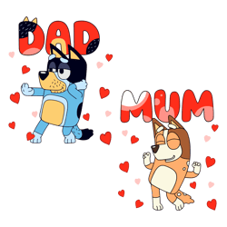 Bluey Mum Dad Valentine Couple SVG