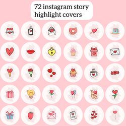 72 pink love instagram highlight icons. heart instagram highlights covers valentines day. digital download.