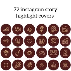 72 Burgundy Lifestyle Instagram Highlight Icons. Stylish Instagram Highlights Covers. Beautiful Social Media Icons.
