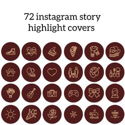 72 burgundy lifestyle instagram highlight icons. stylish instagram highlights covers. beautiful social media icons.