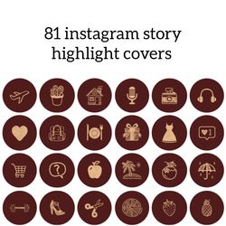81 burgundy and beige lifestyle instagram highlight icons. stylish aesthetic instagram highlights covers.