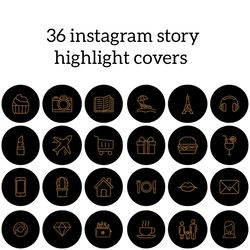 36 Black and Gold Lifestyle Instagram Highlight Icons. Stylish Instagram Highlights Covers.