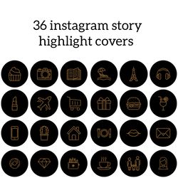 36 black and gold lifestyle instagram highlight icons. stylish instagram highlights covers.