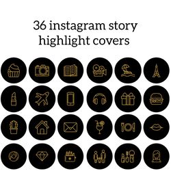 36 Black and Gold Lifestyle Instagram Highlight Icons. Stylish Instagram Highlights Covers. Glitter Social Media Icons.