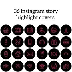 36 Black and Pink Lifestyle Instagram Highlight Icons. Stylish Instagram Highlights Covers. Glitter Social Media Icons.