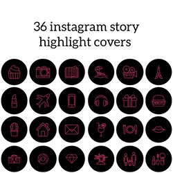 36 black and pink lifestyle instagram highlight icons. stylish instagram highlights covers. glitter social media icons.