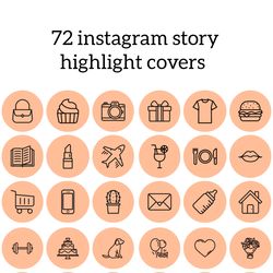 72 peach and black lifestyle instagram highlight icons. stylish instagram highlights covers.  social media icons.