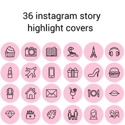 36 Pink and Black Lifestyle Instagram Highlight Icons. Minimalism Instagram Highlights Covers.  Social Media Icons.