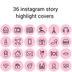 36 pink and black lifestyle instagram highlight icons. minimalism instagram highlights covers.  social media icons.