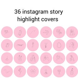 36 Pink Sketch Lifestyle Instagram Highlight Icons. Minimalism Instagram Highlights Covers.  Hand Drawn Icons.