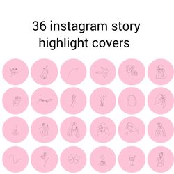 36 pink sketch lifestyle instagram highlight icons. minimalism instagram highlights covers.  hand drawn icons.