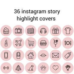 36 Pink and Black Lifestyle Instagram Highlight Icons. Minimalism Instagram Highlights Covers.  Neutral Icons.