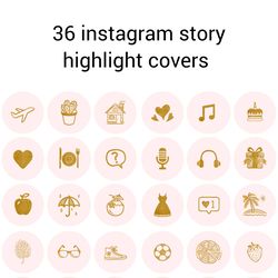 36 Pink and Gold Lifestyle Instagram Highlight Icons. Minimalism Instagram Highlights Covers.  Beautiful Icons.