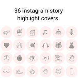 36 pink and grey lifestyle instagram highlight icons. minimalism instagram highlights covers.  style icons.