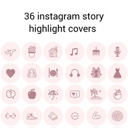 36 Pink and Burgundy Lifestyle Instagram Highlight Icons. Minimalism Instagram Highlights Covers.  Style Icons.
