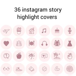 36 pink and burgundy lifestyle instagram highlight icons. minimalism instagram highlights covers.  style icons.