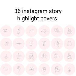 36 Pink Sketch Lifestyle Instagram Highlight Icons. Minimalism Instagram Highlights Covers. Line Art Icons.
