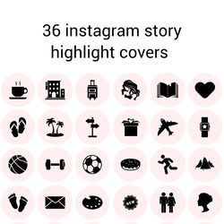 36 Pink and Black Lifestyle Instagram Highlight Icons. Minimalism Instagram Highlights Covers. Line Art Icons.