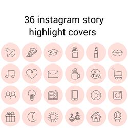 36 pink and black lifestyle instagram highlight icons. minimalism instagram highlights covers. line art icons.