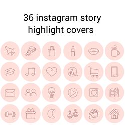 36 Pink and Burgundy Lifestyle Instagram Highlight Icons. Minimalism Instagram Highlights Covers. Line Art Icons.