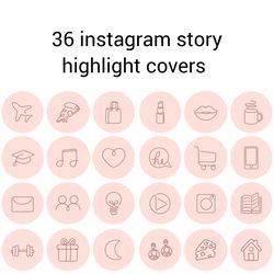 36 pink and burgundy lifestyle instagram highlight icons. minimalism instagram highlights covers. line art icons.
