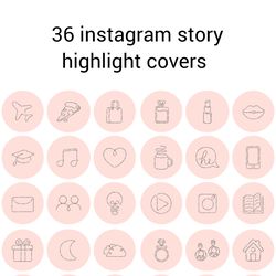 36 Pink and Grey Lifestyle Instagram Highlight Icons. Minimalism Instagram Highlights Covers. Line Art Icons.