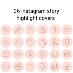 36 Pink  Lifestyle Instagram Highlight Icons. Minimalism Instagram Highlights Covers. Line Art Icons.