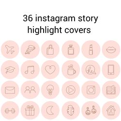 36 pink  lifestyle instagram highlight icons. minimalism instagram highlights covers. line art icons.