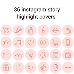 36 Pink and Burgundy  Lifestyle Instagram Highlight Icons. Minimalism Instagram Highlights Covers. Line Art Icons.