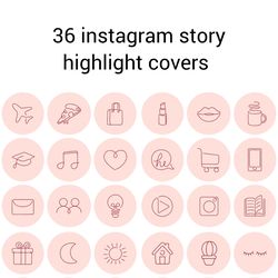 36 pink and burgundy  lifestyle instagram highlight icons. minimalism instagram highlights covers. line art icons.