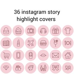 36 pink and burgundy lifestyle instagram highlight icons. minimalism instagram highlights covers. line art pink icons.