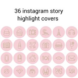 36 pink and glitter lifestyle instagram highlight icons. minimalism instagram highlights covers. gold icons.