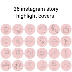 36 Pink Sketch Lifestyle Instagram Highlight Icons. Minimalism Instagram Highlights Covers. Pink Hand Drawn Icons.